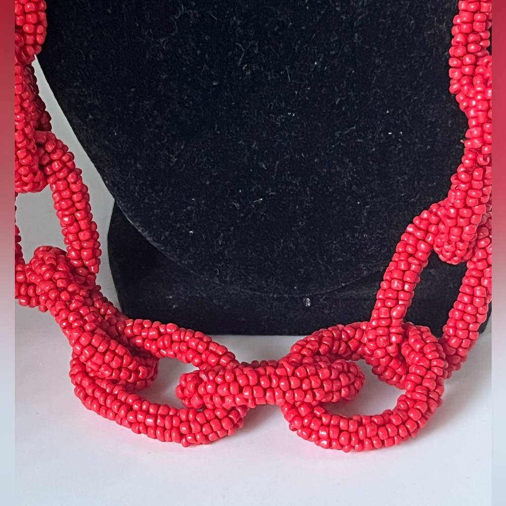 Pink Linen Red Beaded Rope Hand-beaded Necklace - Picture 6 of 10